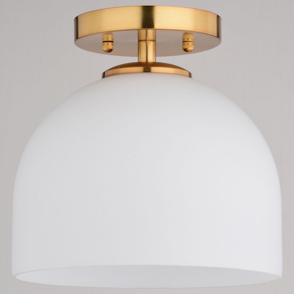 Vaxcel Shelby 1-Light Semi Flush Mount with Frosted White Opal Glass Shade in Natural Brass, , large