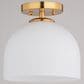 Vaxcel Shelby 1-Light Semi Flush Mount with Frosted White Opal Glass Shade in Natural Brass, , large