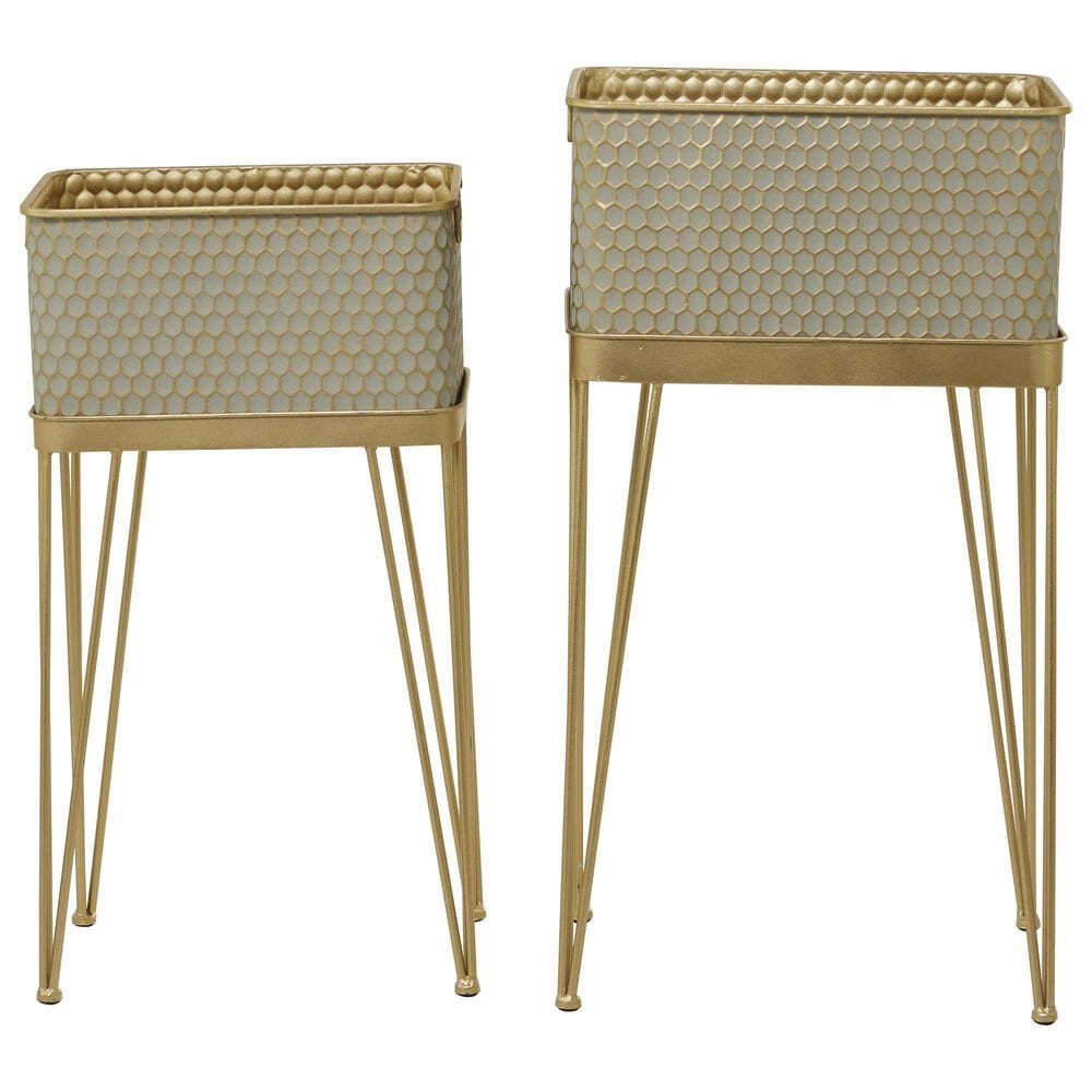 Maple and Jade Planter with Removable Stand in Gray and Gold Satin &#40;Set of 2&#41;, , large
