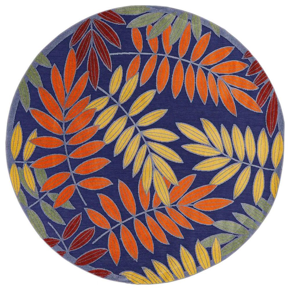 Nourison Aloha ALH18 5"3" Round Navy and Multicolor Indoor/Outdoor Area Rug, , large