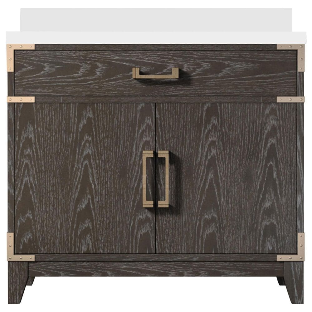 Lexora Home Laurel 36&quot; Single Bathroom Vanity in Brown Oak with White Quartz Top and Rectangular Sink, , large
