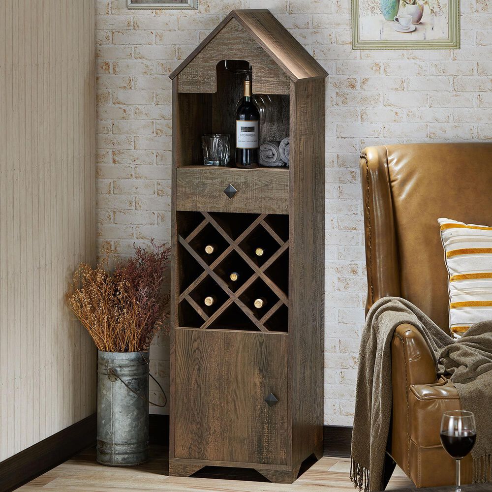 Furniture of America Nelson Wine Rack Buffet in Reclaimed Oak, , large