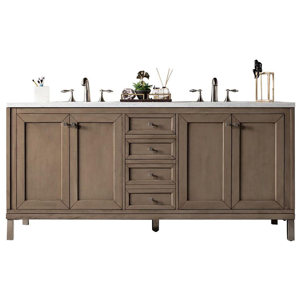 James Martin Vanities Chicago 72" Double Bathroom Vanity in Whitewashed Walnut with 3 cm Eternal Jasmine Pearl Quartz Top and Rectangular Sinks, , large