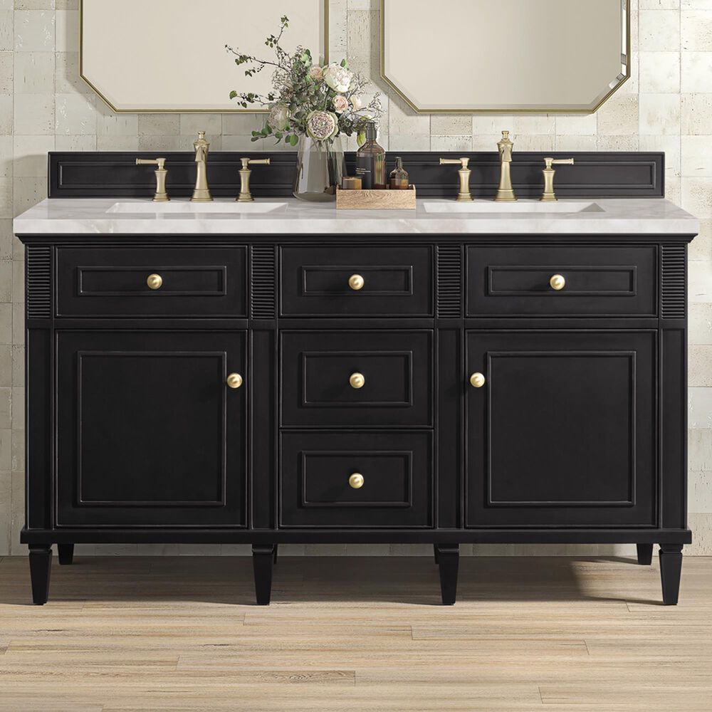 James Martin Vanities Lorelai 60&quot; Double Vanity in Black Onyx with 3 cm Victorian Silver Quartz Top, , large