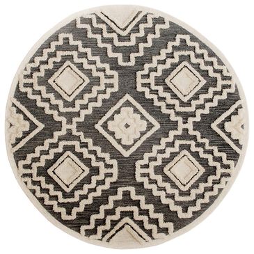 L&R Resources Sinuous Scandinavian 6" Round Gray and Cream Area Rug, , large