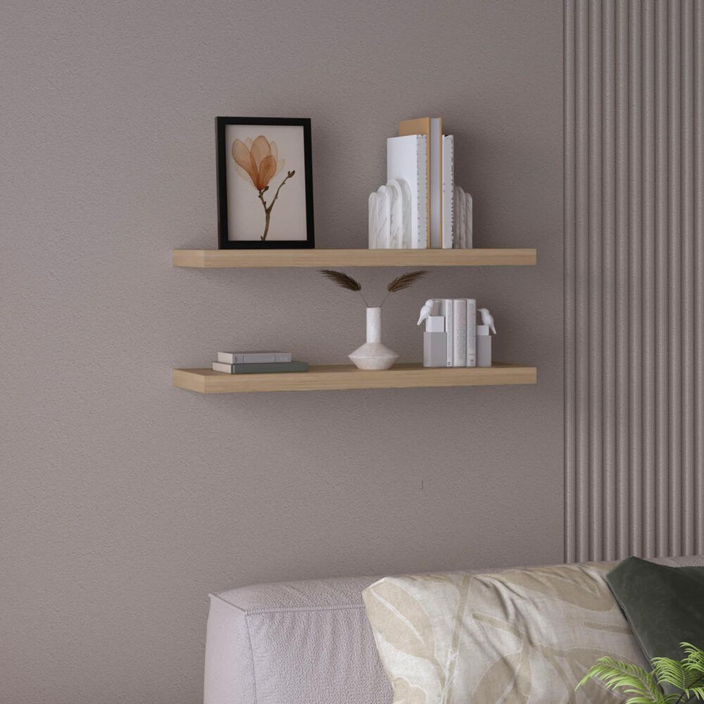 Hearth and Haven Ecco32" Floating Wall Shelf in Old Pine (Set of 2), , large