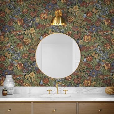 NextWall Bird Floral 216" x 20.5" Peel and Stick Wallpaper in Russet and Riverside, , large