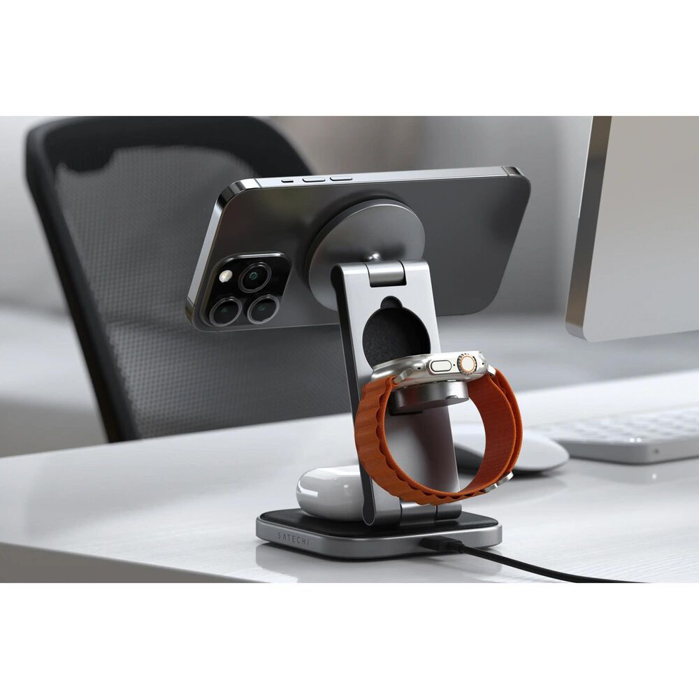 Satechi 3-in-1 Foldable Qi2 Wireless Charging Stand in Space Gray, , large