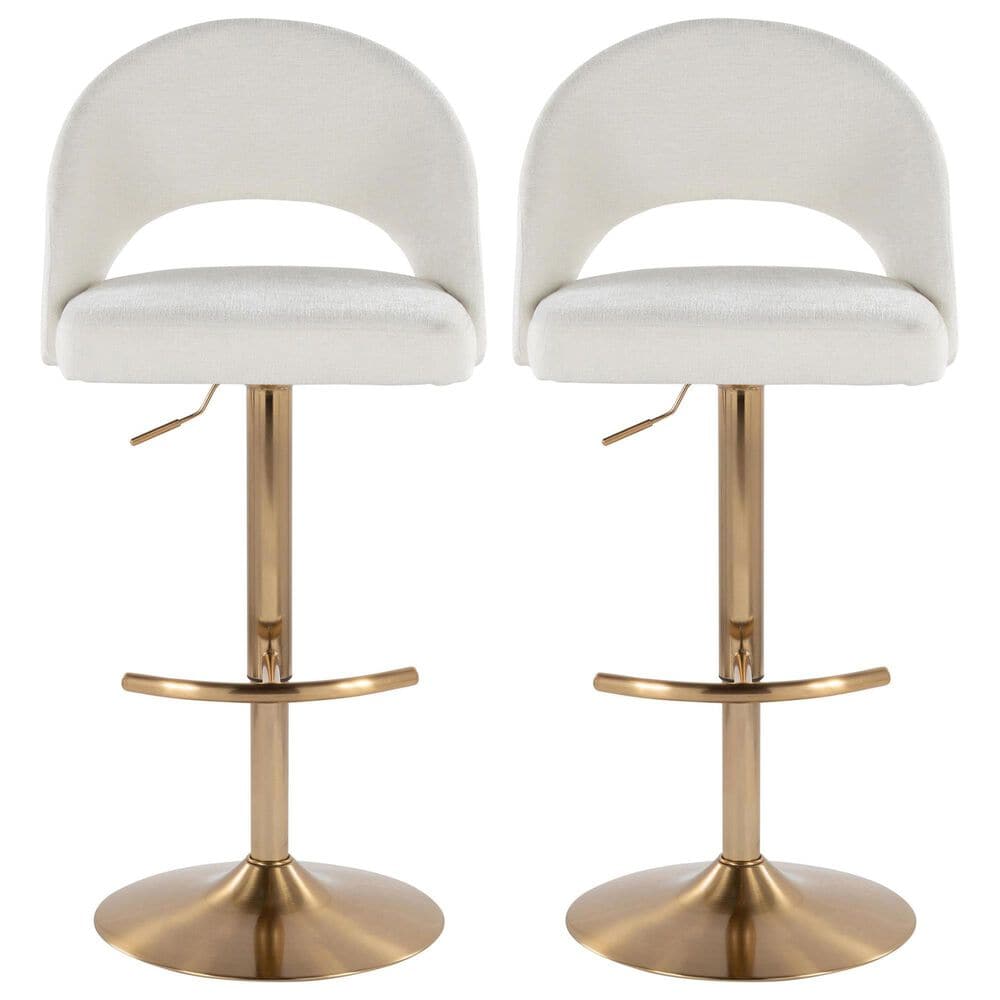 LumiSource Renee Adjustable Swivel Bar Stool with Cream Fabric Upholstery in Gold (Set of 2), , large