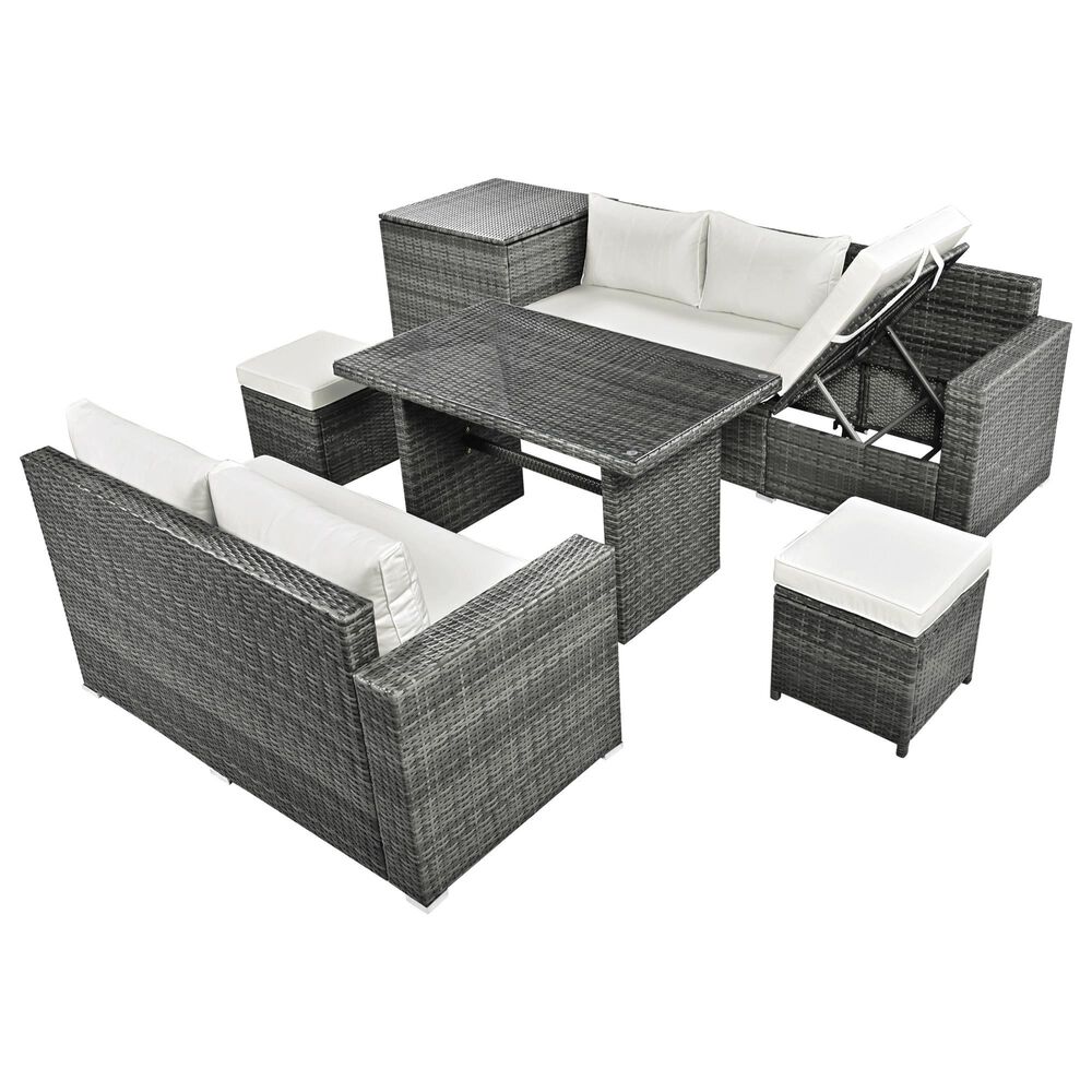 HOMLUX 6-Piece Outdoor Conversation Set with Storage Box in Beige, , large