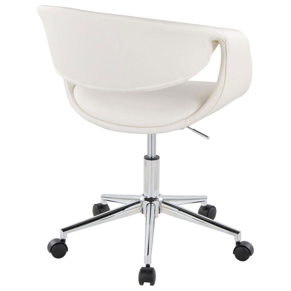 LumiSource Curvo Swivel Task Chair with White Faux Leather Cushion in Chrome, , large