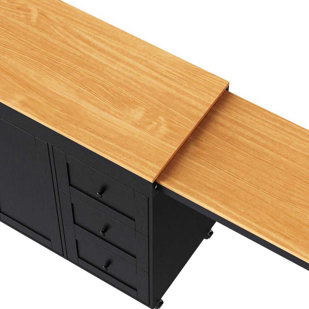 HOMLUX 74.8" Kitchen Island with Extendable Dining Table in Black and Natural, , large