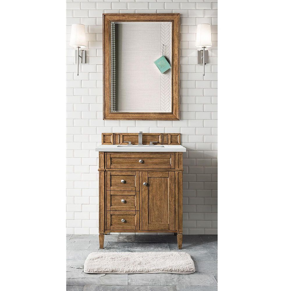 James Martin Vanities Brittany 30&quot; Single Bathroom Vanity in Saddle Brown with 3 cm Ethereal Noctis Quartz Top and Rectangular Sink, , large