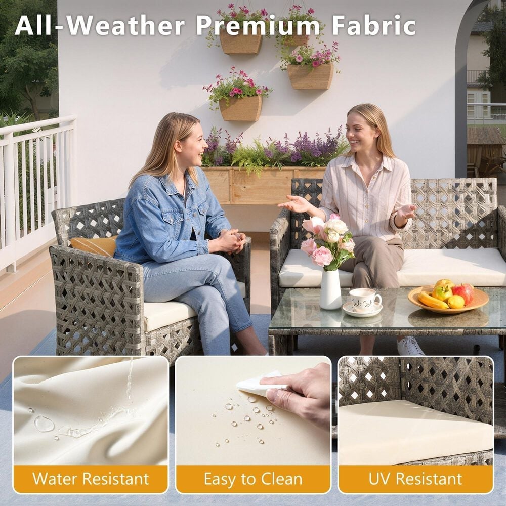 HOMLUX 4-Piece Patio Conversation Set in Beige, , large