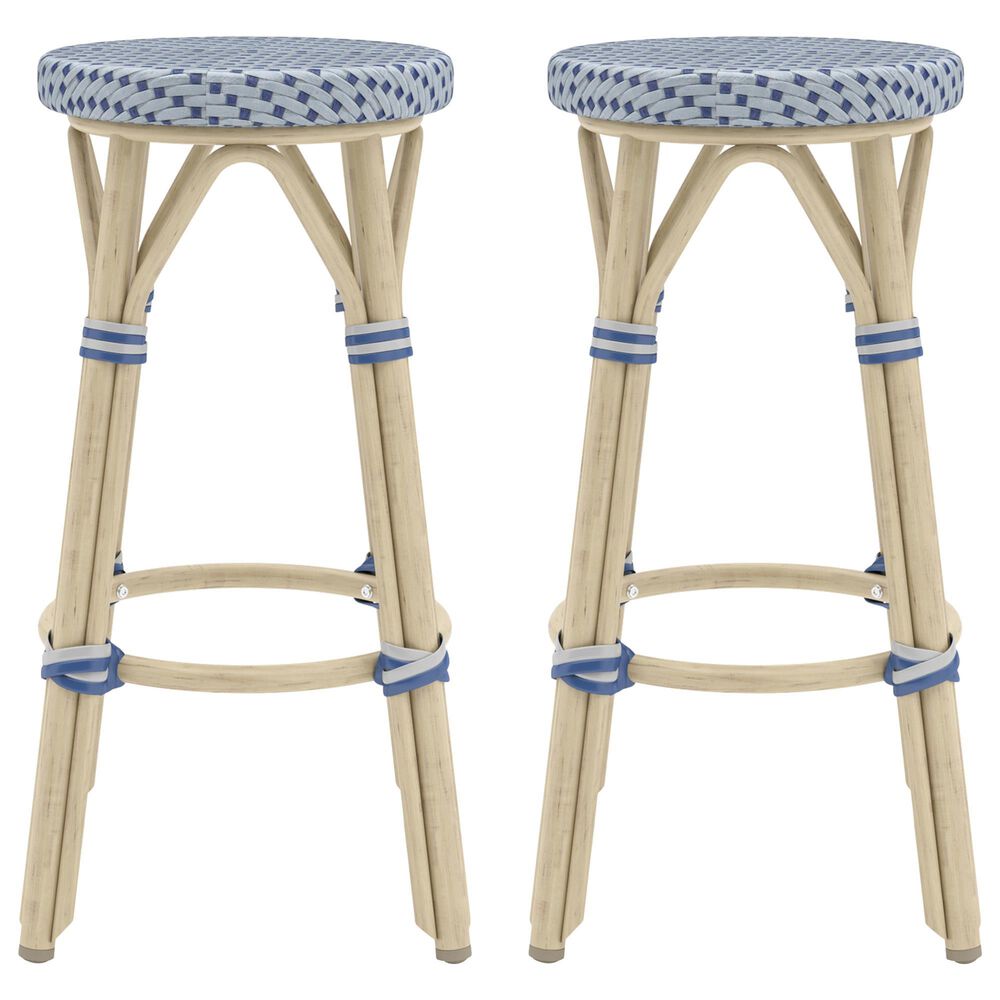 Furniture of America Eldridge 26&quot; Patio Bar Stool in Natural, Navy and Gray &#40;Set of 2&#41;, , large