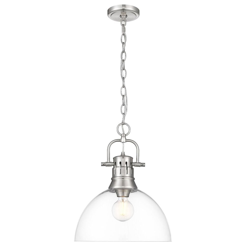 Golden Lighting Duncan 1-Light Pendant with Chain and Clear Glass Shade in Pewter, , large