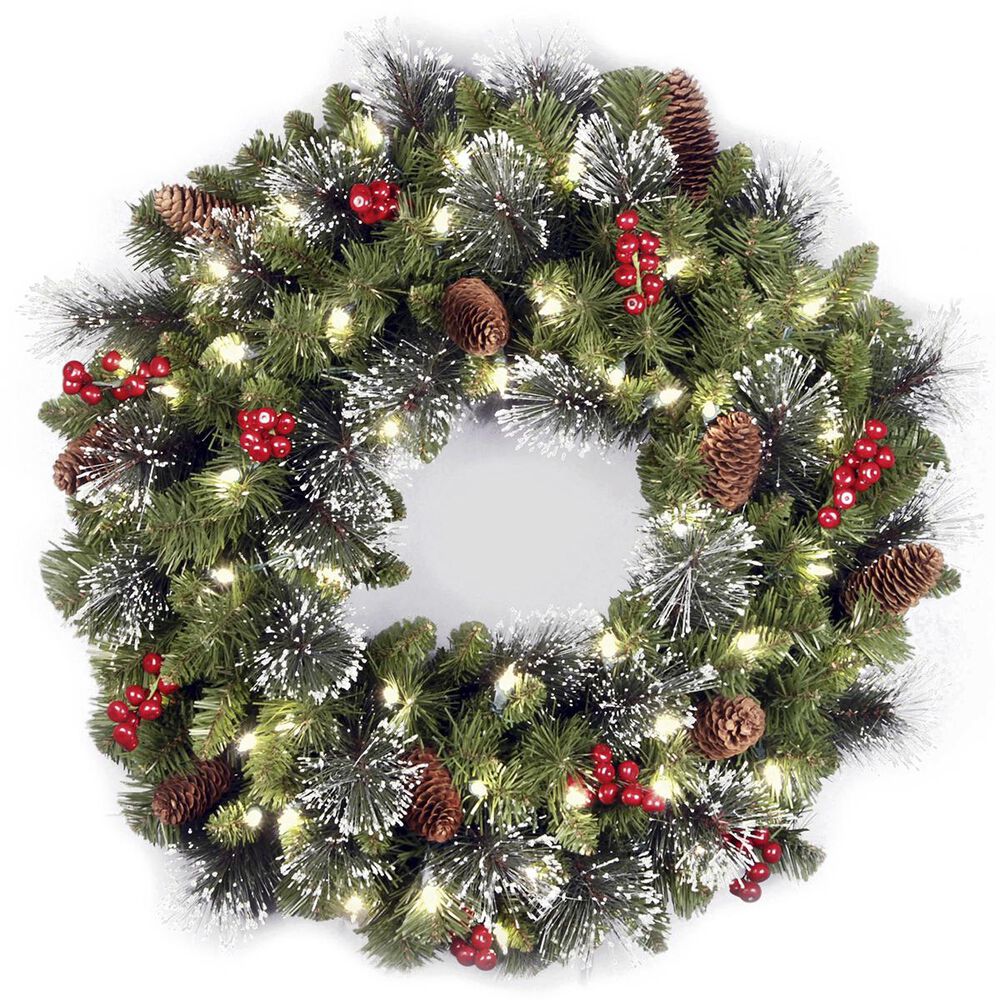 National Tree 24" Crestwood Spruce Wreath with Warm White LED Lights, , large