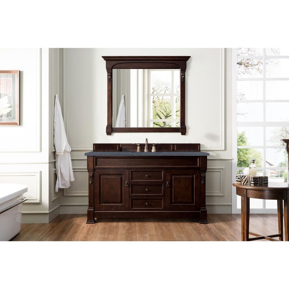James Martin Vanities Brookfield 60&quot; Single Bathroom Vanity in Burnished Mahogany with 3 cm Charcoal Soapstone Quartz Top and Rectangle Sink, , large