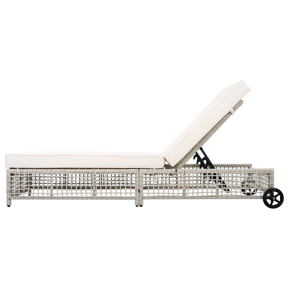 HOMLUX Patio Chaise Lounge with Creamy White Rattan in Beige, , large