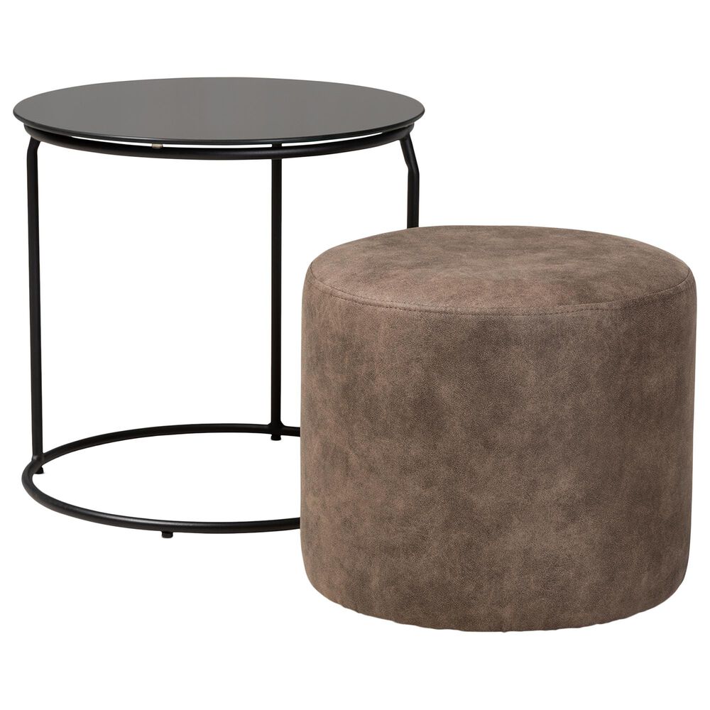 Baxton Studio Kira 2-Piece Nesting Table &amp; Ottoman Set in Grey/Brown/Black, , large