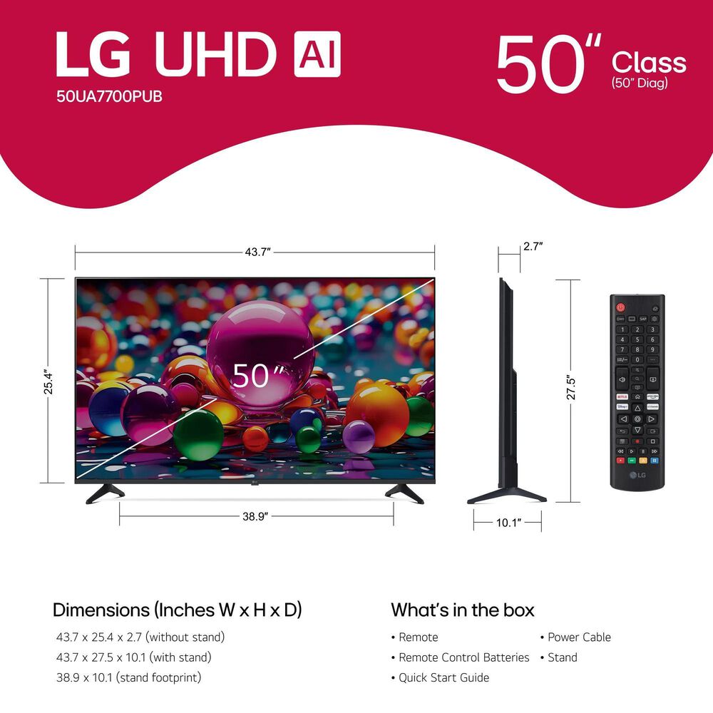 LG 50" Class UA77 4K UHD AI - Smart TV with 2.1 Channel Soundbar System in Black, , large