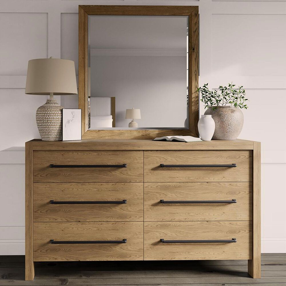 Shannon Hills Davie 6-Drawer Dresser and Mirror in Pale Oak, , large