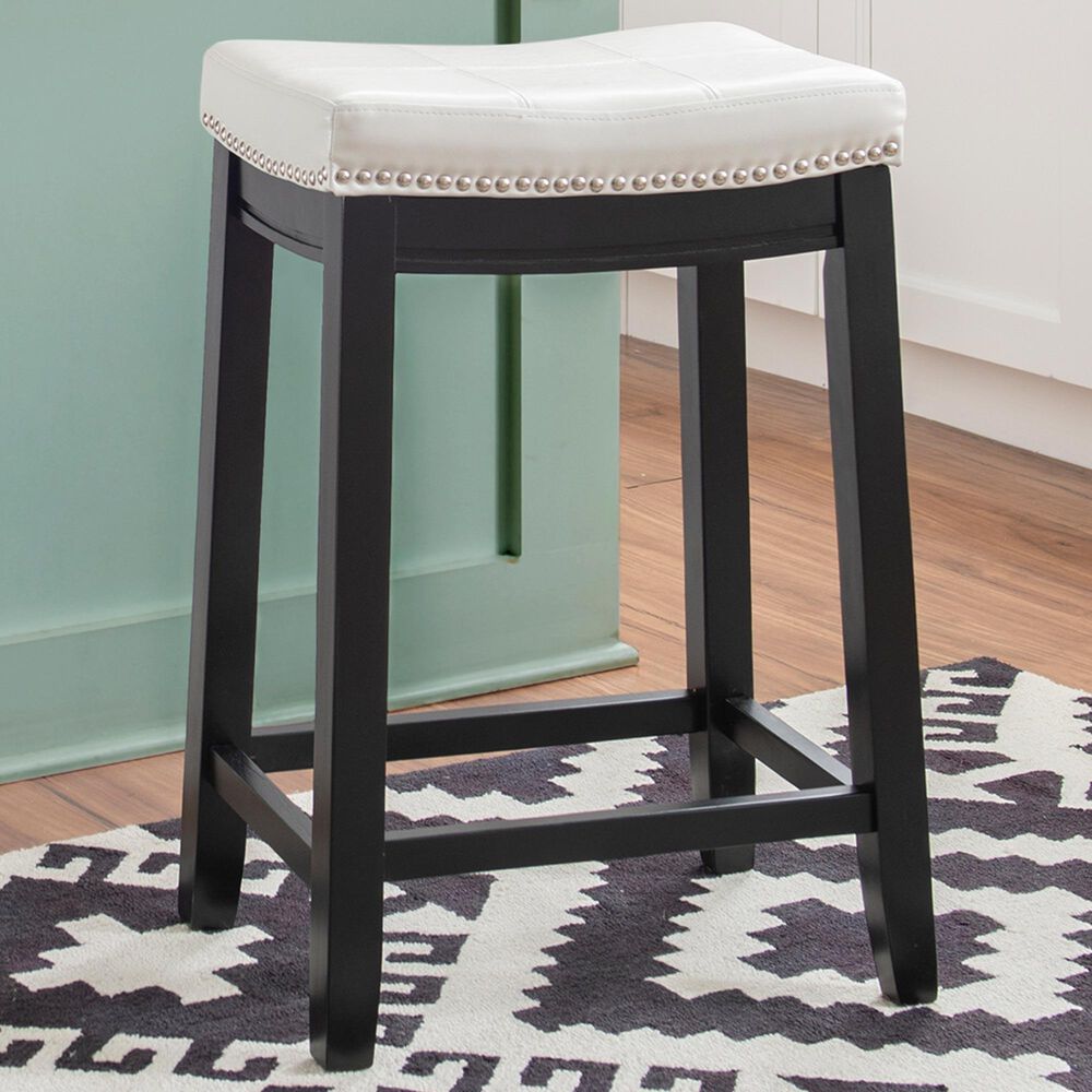 Linon Home Decor Claridge Counter Stool with White Cushion in Black, , large
