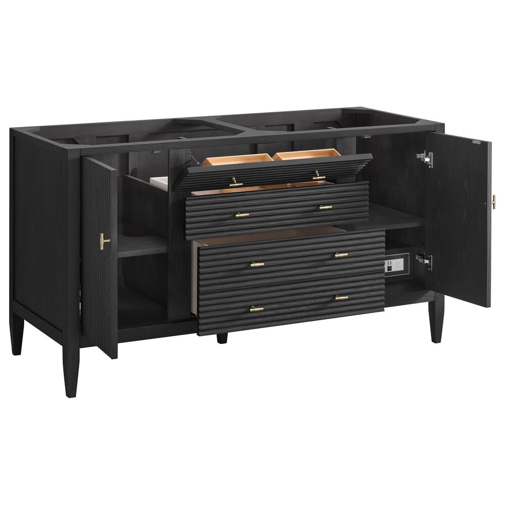 James Martin Vanities Myrrin 60" Double Vanity in Carbon Oak with Single Hole and 3 cm White Zeus Quartz Top &amp; Backsplash, , large