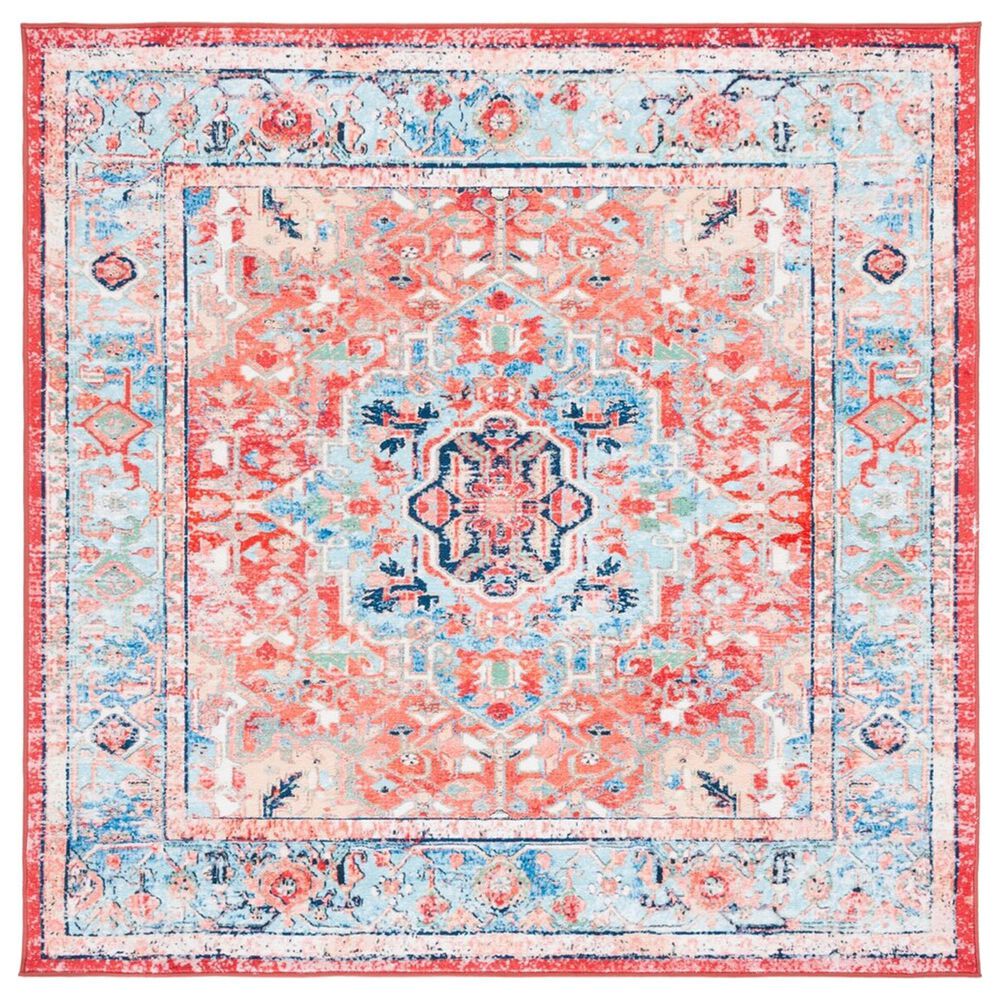 Safavieh Riviera 6"7" Square Light Blue and Red Area Rug, , large