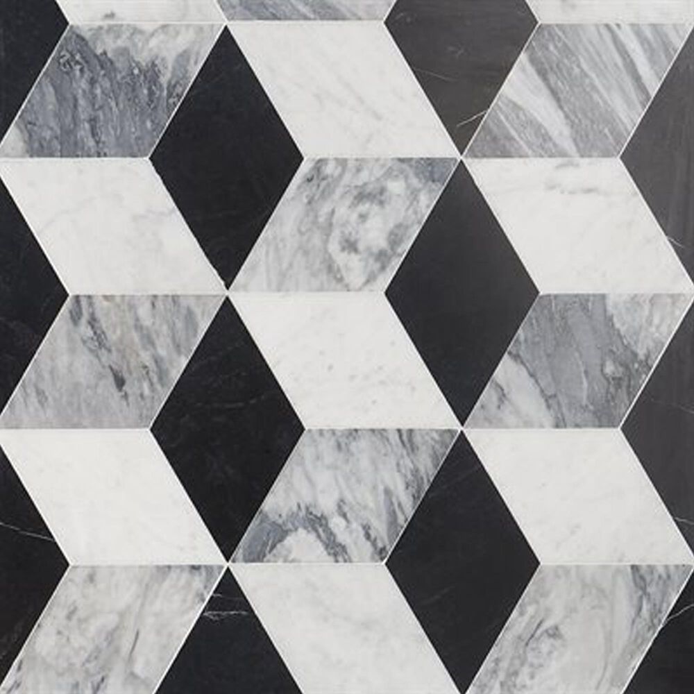 Soho Studio Pari Grigio Nero Carrara and Bardiglio 8" x 9.21" Marble Mosaic Sheet, , large