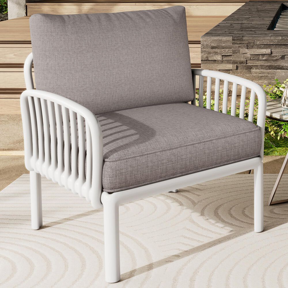Hearth and Haven Patio Club Chair with Light Gray Cushion in White, , large