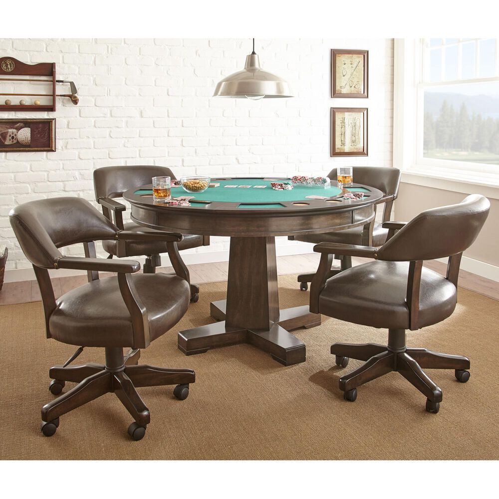 STEVE SILVER Rudy 5-Piece Round Game Table Set in Medium Walnut, , large