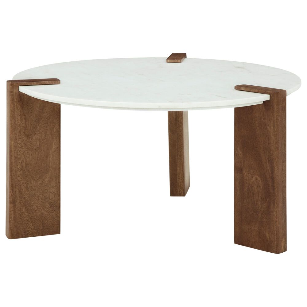 Ashley Isanti 3-Piece Occasional Table Set in White and Light Brown, , large
