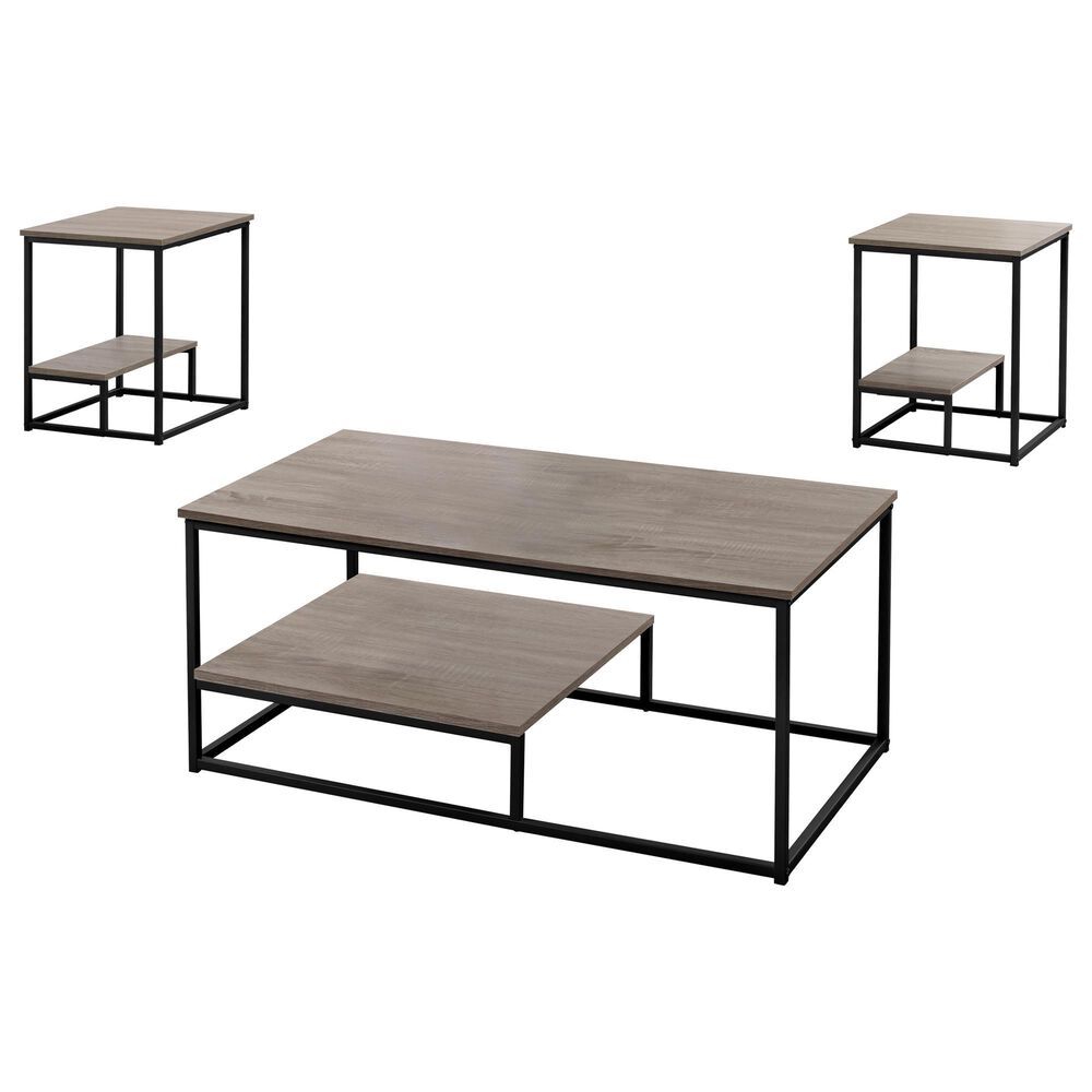 Monarch Specialties 3-Piece Occasional Table Set in Dark Taupe and Black, , large