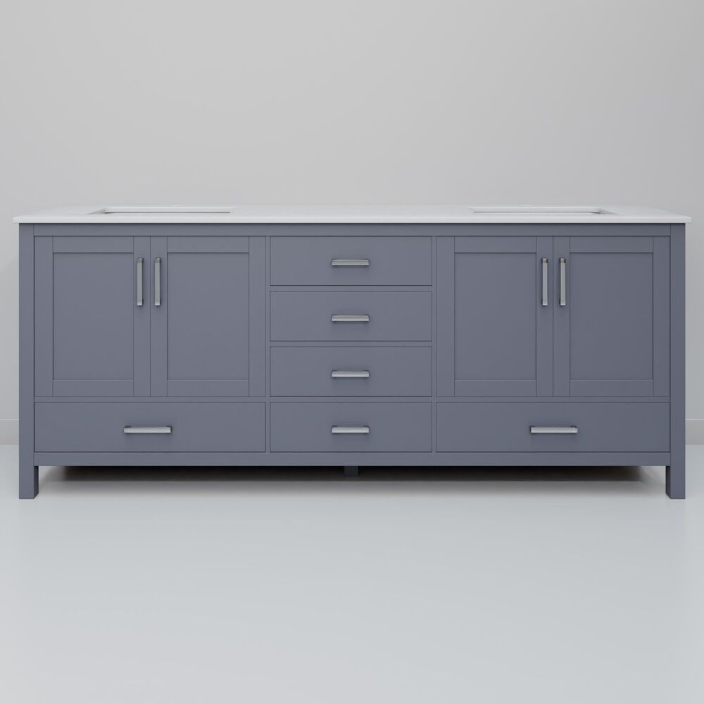 Lexora Home Jacques 72" Double Bathroom Vanity in Dark Grey with 2 cm White Cultured Marble Top and Rectangular Sinks, , large