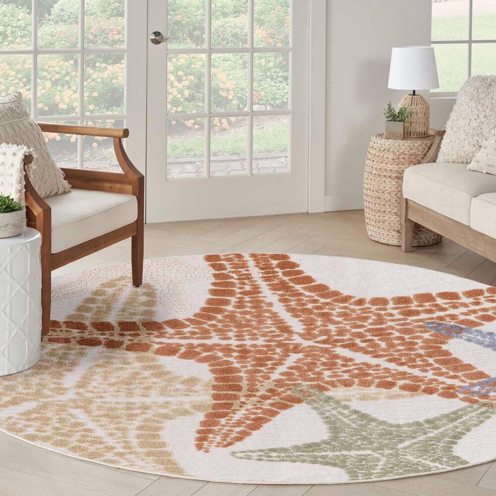 Nourison Aloha ALH28 7&#39;10&quot; Round Ivory and Multicolor Indoor/Outdoor Area Rug, , large