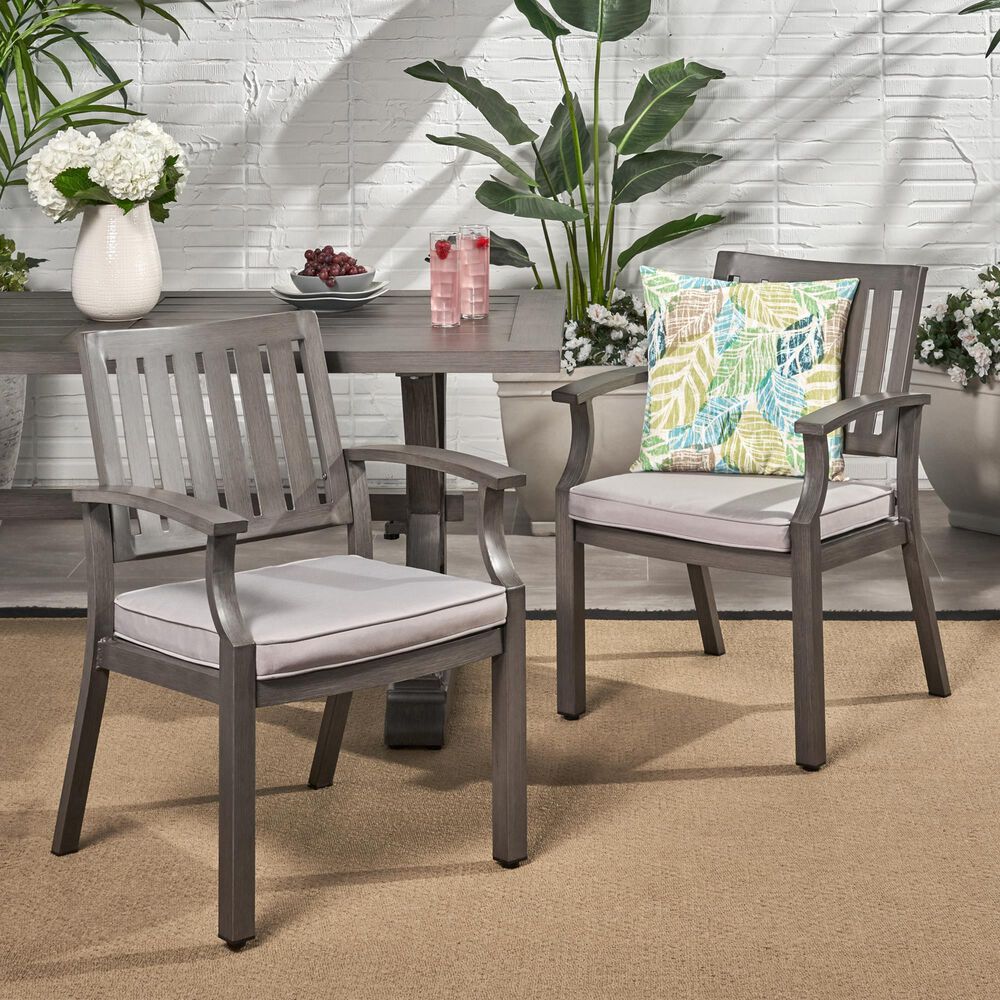 Hearth and Haven Outdoor Aluminum Dining Chair with Cushion in Gray (Set of 2), , large