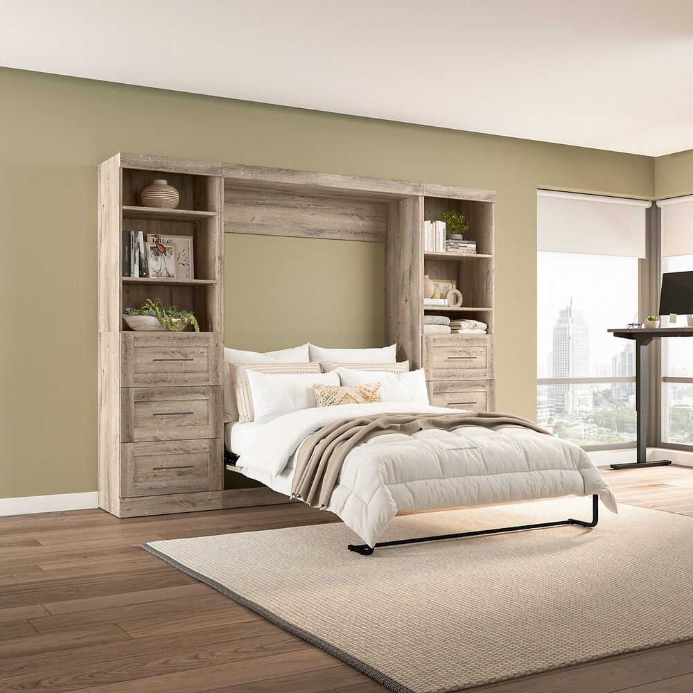 Bestar Pur 130&quot; Full Murphy Storage Bed in Rustic Brown, , large