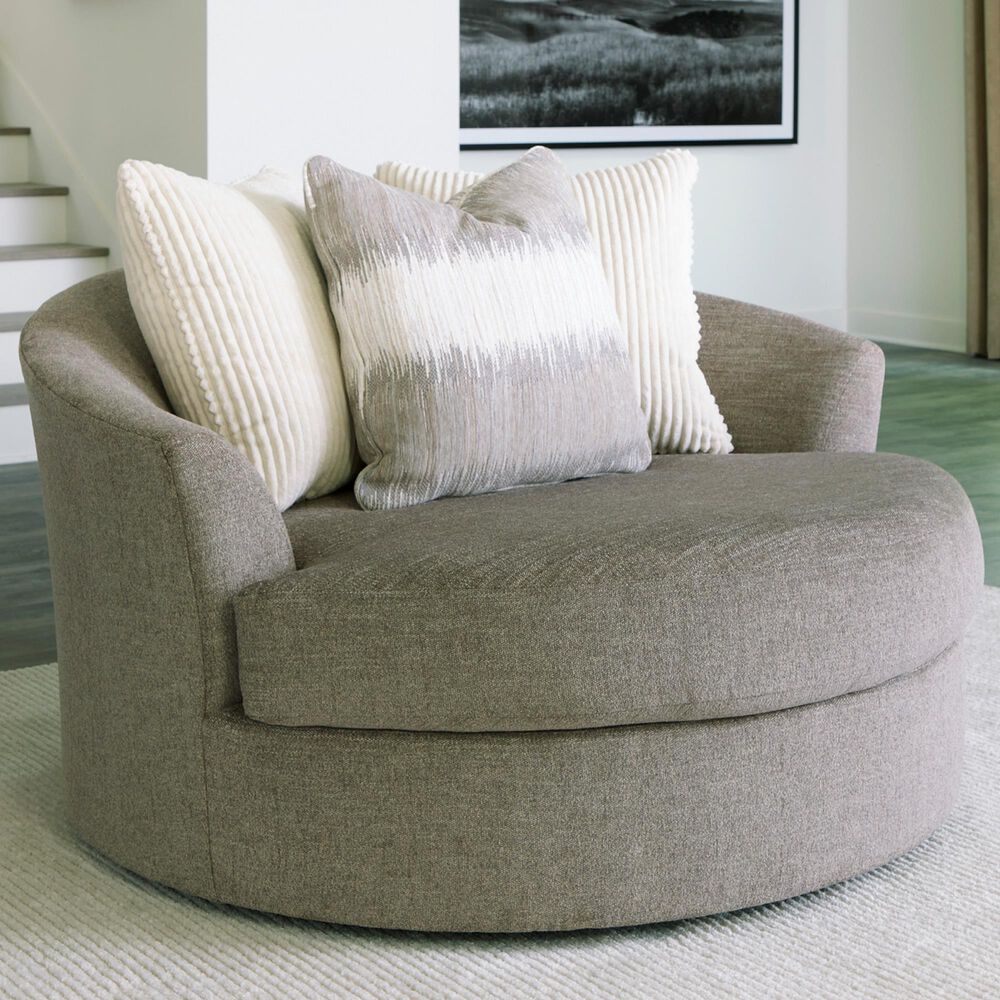 Ashley Creswell Oversized Swivel Accent Chair in Stone, , large