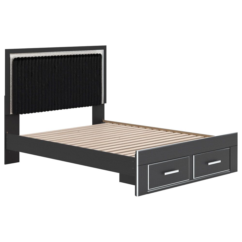 Ashley Zuraleus Queen Upholstered Panel Storage Bed with Two Nightstands in Matte Black, , large