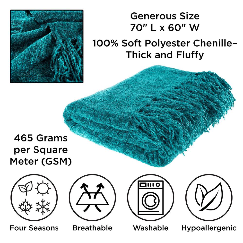Timberlake LHC 60&quot; x 70&quot; Ultra Soft Chenille Throw in Lagoon Teal, , large