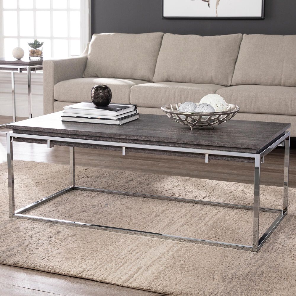 Southern Enterprises Lallston Coffee Table in Chrome and Black Oak, , large