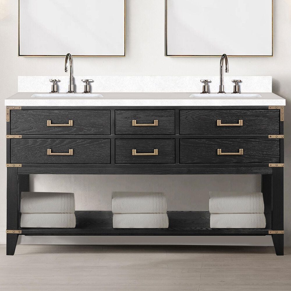 Lexora Home Norwalk 60&quot; Double Bathroom Vanity in Black Oak with White Quartz Top and Rectangular Sinks, , large