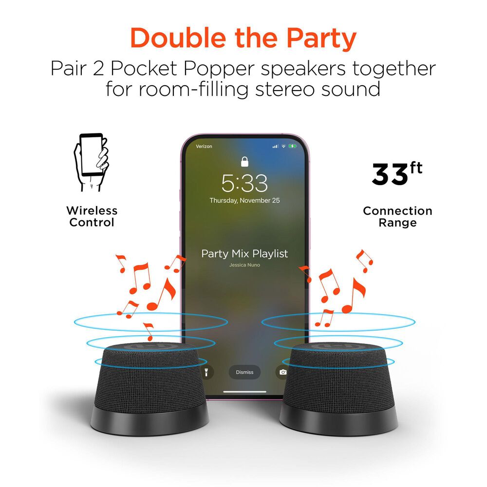 Hypercel Pocket Popper Magnetic Mini Wireless Speaker in Black, , large