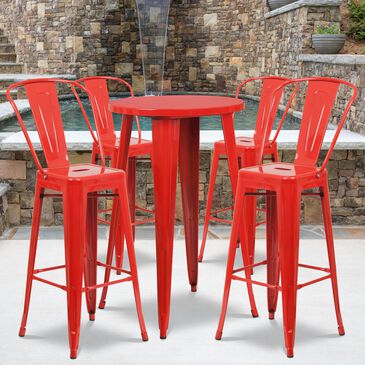 Flash Furniture 5-Piece Metal Patio Bar Table Set in Red, , large