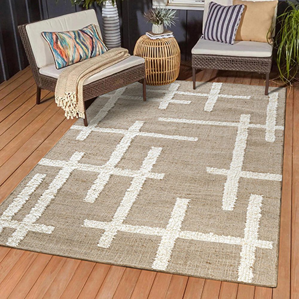 L&amp;R Resources Geoblend Geometric Natural and Ivory 7'9" x 9'9" Area Rug, , large