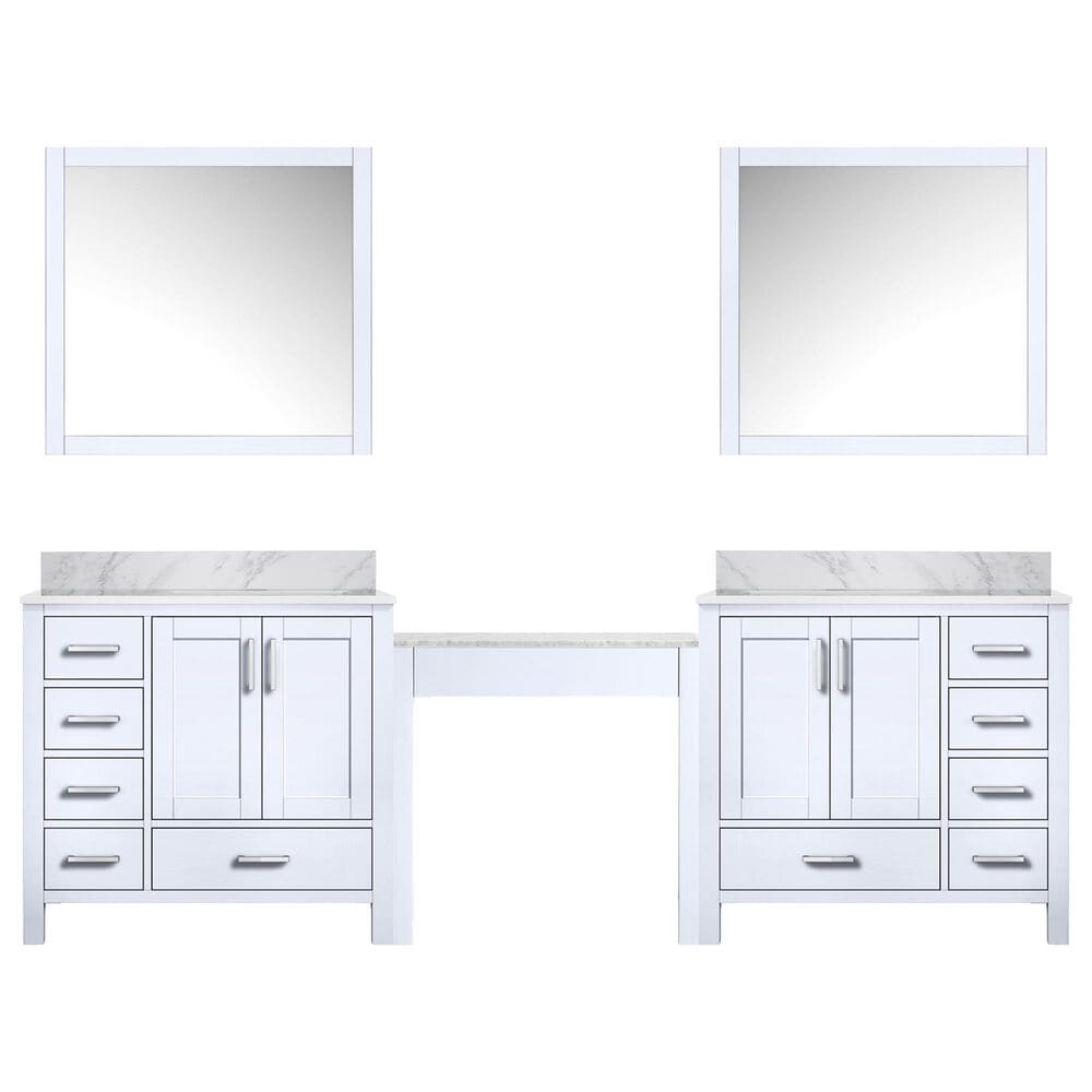 Lexora Home Coraline 102&quot; Double Bathroom Vanity in Navy Blue with White Carrara Marble Top, Rectangular Sinks and 34&quot; Mirrors, , large