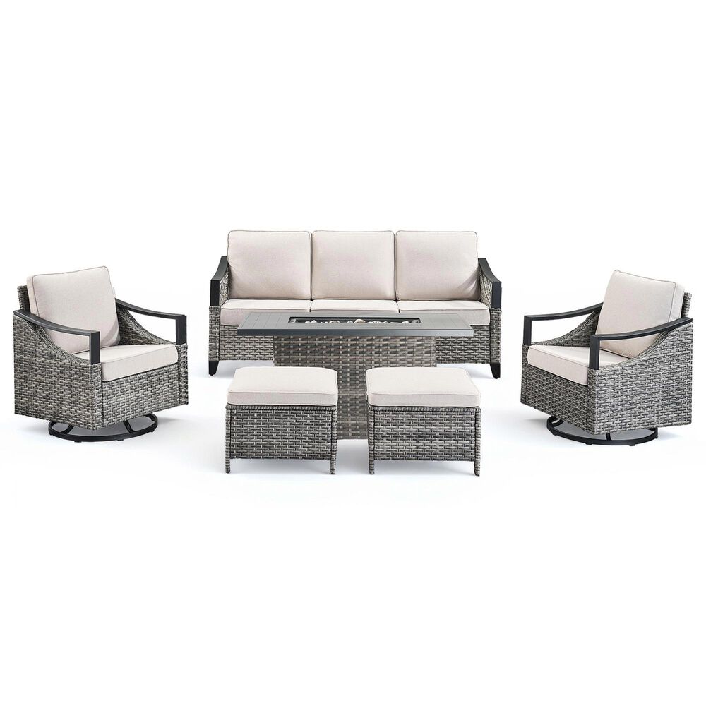 Sunwell Garden 6-Piece Patio Conversation Set with Fire Pit in Beige, , large