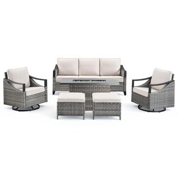 Sunwell Garden 6-Piece Patio Conversation Set with Fire Pit in Beige, , large