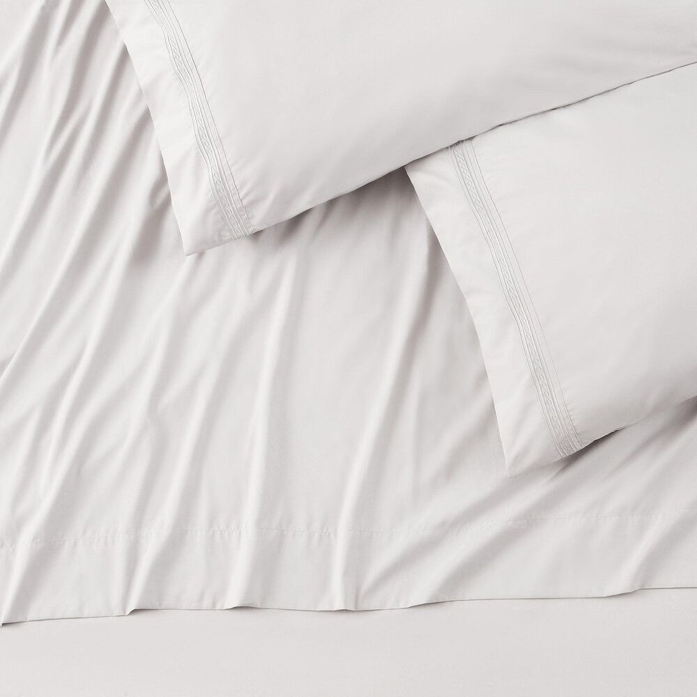 4-Piece Queen Solid Embroidered Sheet Set in Taupe Gray, , large